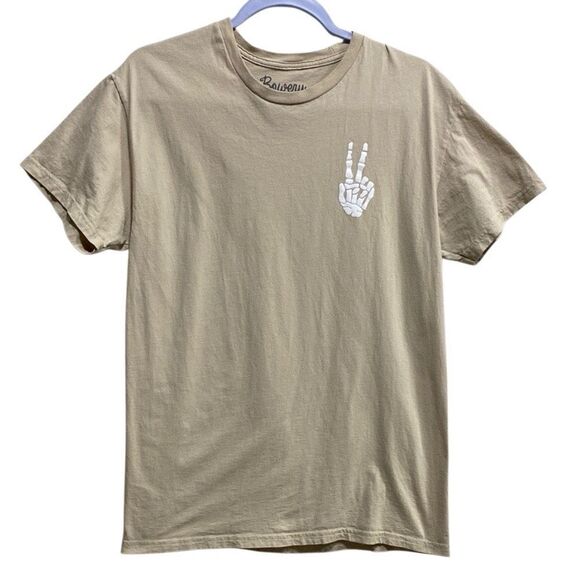 Bowery Supply Co Skeleton Peace Sign Graphic Tee Tan Size M - Picture 1 of 10